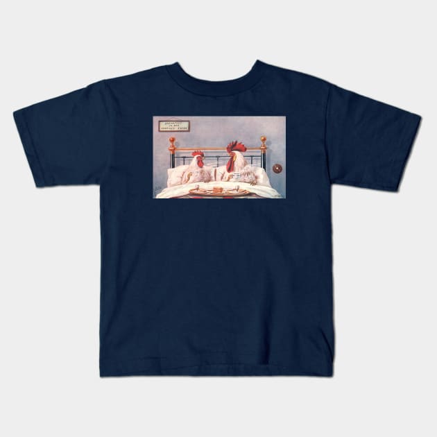 Chicken and Rooster Couple Share Breakfast in Bed Kids T-Shirt by Star Scrunch